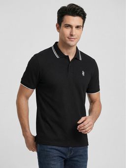 R&B - Black Solid Mens Short Sleeves Polo T-Shirt