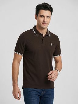 R&B - Brown Solid Mens Short Sleeves Polo T-Shirt