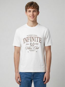 R&B - Off White Printed Mens Short Sleeves T-Shirt