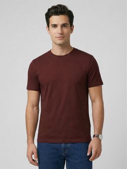 R&B - Maroon Solid Mens Short Sleeves T-Shirt