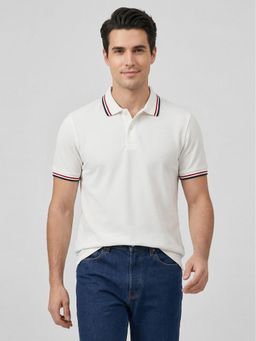 R&B - White Solid Mens Short Sleeves Polo T-Shirt
