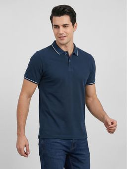 R&B - Blue Solid Mens Short Sleeves Polo T-Shirt