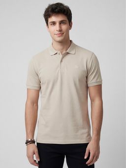 R&B - Beige Solid Mens Short Sleeves Polo T-Shirt