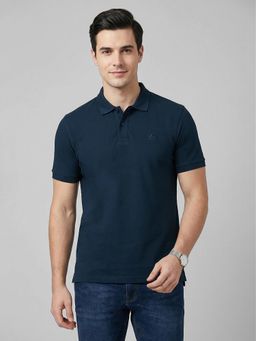 R&B - Blue Solid Mens Short Sleeves Polo T-Shirt