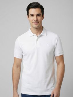 R&B - White Solid Mens Short Sleeves Polo T-Shirt