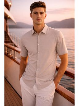 Parcel Yard - Beige Men Regular Fit Classic Casual Half Sleeve Shirt