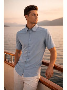 Parcel Yard - Blue Men Regular Fit Classic Casual Half Sleeve Shirt