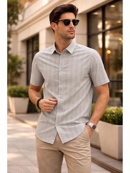 Parcel Yard - Grey Men Regular Fit Classic Casual Half Sleeve Shirt