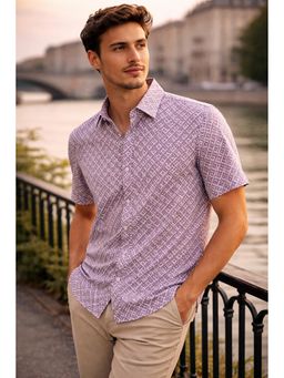 Parcel Yard - Lavender Men Regular Fit Classic Casual Half Sleeve Shirt