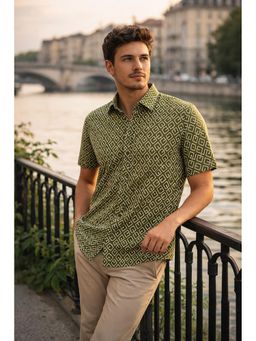Parcel Yard - Olive Men Regular Fit Classic Casual Half Sleeve Shirt