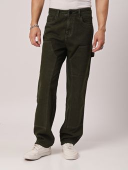 Style Quotient - Men Olive Relaxed Fit Mid Rise Carpenter Jeans