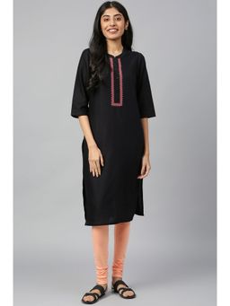 Aurelia - Black Mandarin Collar Solid Straight Kurta