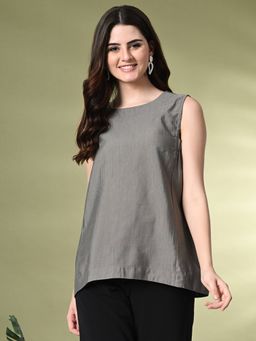 MYSHKA - Women Solid Sleeveless Casual Top-Grey