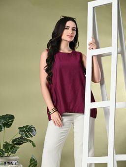 MYSHKA - Women Solid Sleeveless Casual Top-Wine