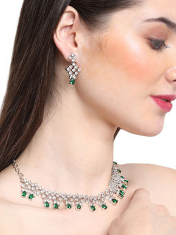 Yellow Chimes - Rhodium Plated Authentic Green Ad Necklace Set for Women