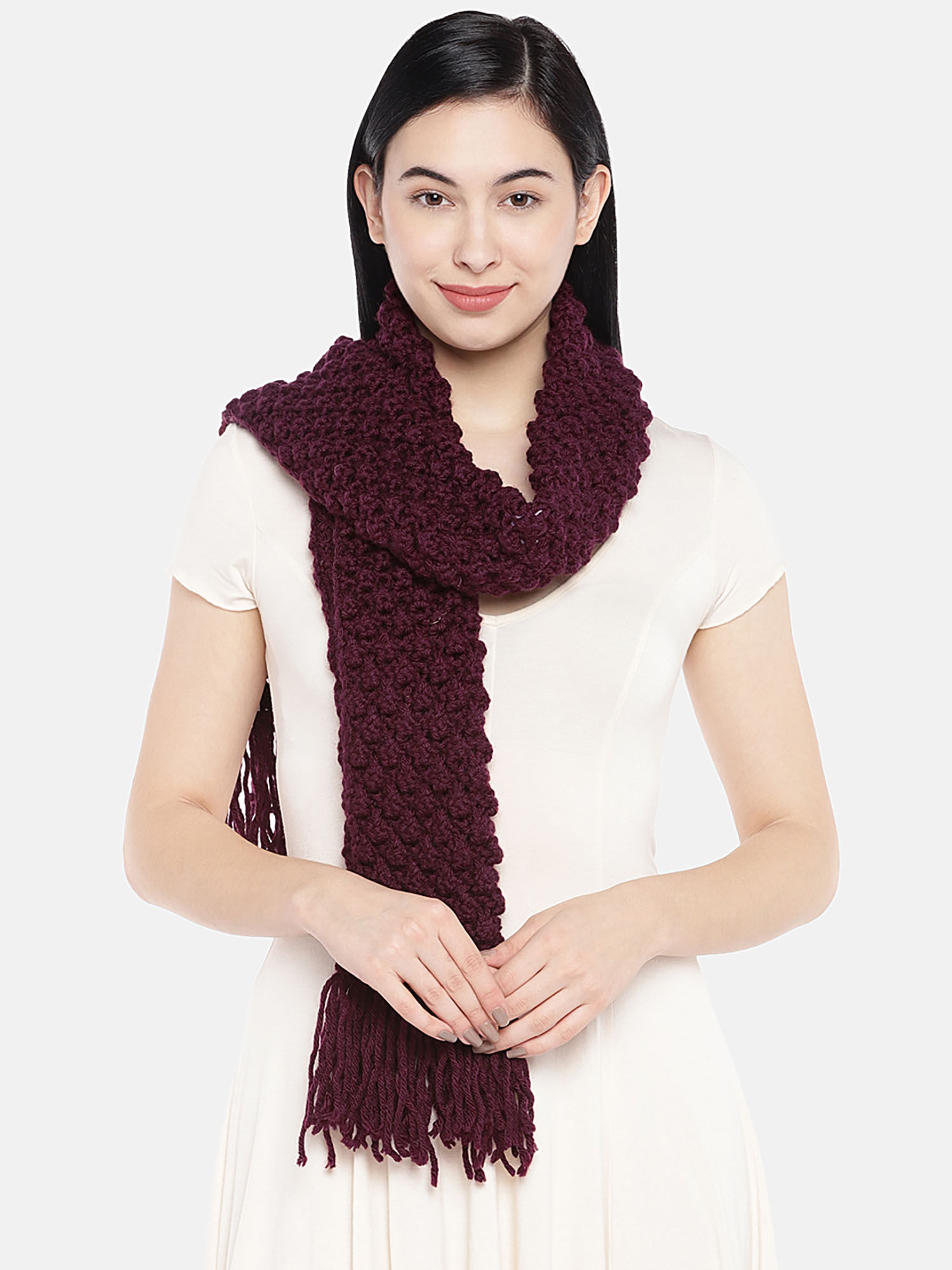magic needles Bobble Stitch Scarf with Tassels-picture-29