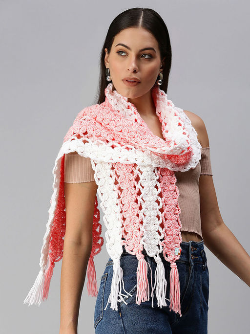 Buy Magic Needles Flower Striped Crochet Scarf Online