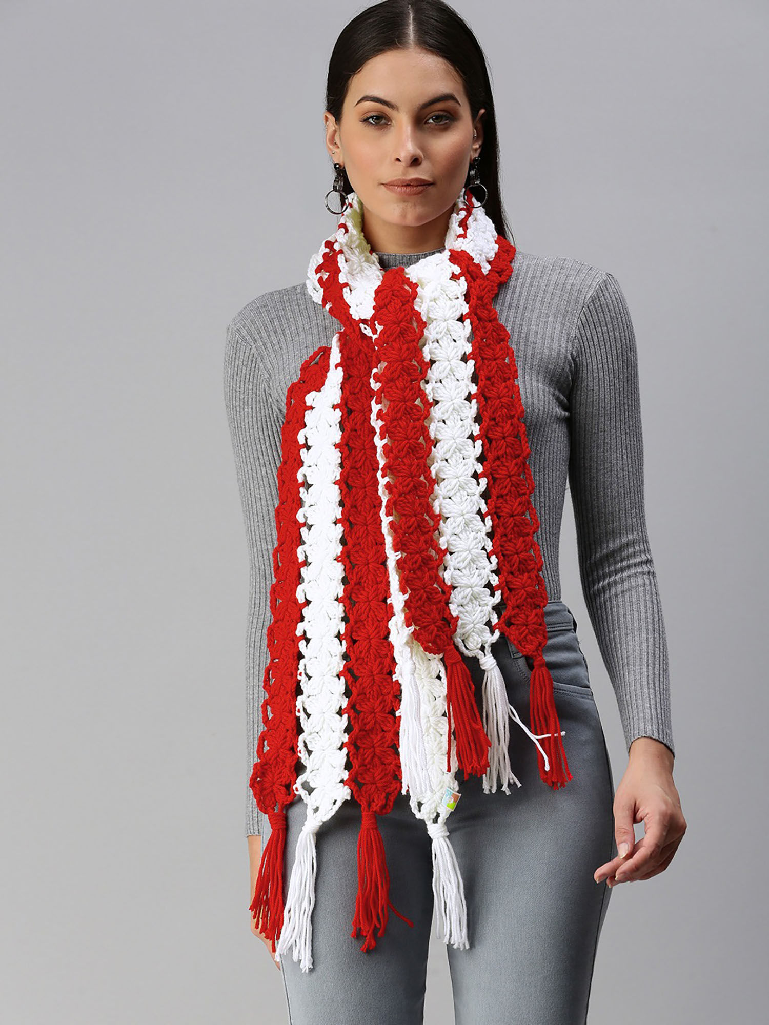 magic needles Flower Striped Crochet Scarf-picture-16