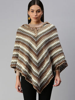 Magic Needles - Shades Of Brown Poncho with Hood