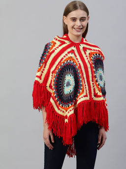 Magic Needles - Bohemian Poncho Red Color