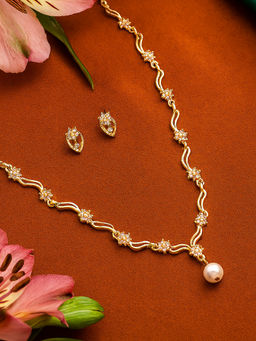 Estele - Classic Gold Finish CZ Stone Necklace Set|Party Wear & Gifting Jewelry