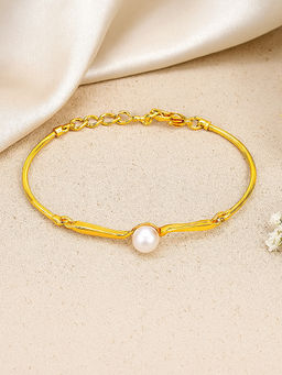 Estele - Classic Pearl Center Kada|Minimal Gold Finish Bracelet for Office & Casual