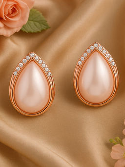 Estele - Classic Rose Gold Teardrop Pearl Stud Earrings|Lightweight Daily & Office Wear