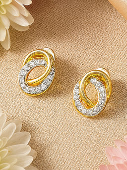 Estele - Lightweight Dual Tone Oval CZ Stud Earrings|Simple Formal & Daily Use