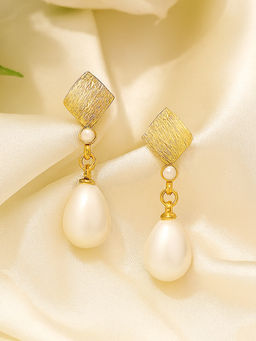 Estele - Classic Pearl Drop Earrings|Lightweight Gold Finish Office Wear Jewelry
