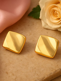 Estele - Trendy Gold Finish Square Stud Earrings|Lightweight Office & Casual Wear