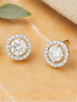Estele - Rhodium Plated CZ Stud Earrings for Women Everyday Wear