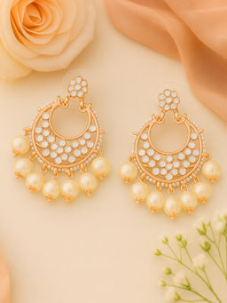 Estele - Rose Gold Finish Pearl Chandbali Earrings|Festive & Party Wear Jewelry