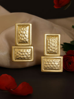 Estele - Gold Plated Geometric Design Lightweight Beaten Gold Dangle Earrings for Women