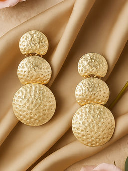 Estele - Gold Plated Circular Shape Interconnected Beaten Gold Dangle Earrings for Women