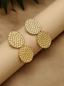 Estele - Gold Plated Elegant Circle Shape Interlinked Beaten Gold Dangle Earrings for Women