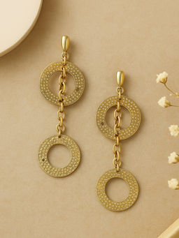 Estele - Gold-Plated Twin Circular Design Dangle Lightweight Beaten Gold Earrings for Women