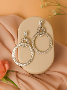 Estele - Gold-Plated Circular Shape Drop & Dangle Lightweight Beaten Gold Earrings for Women