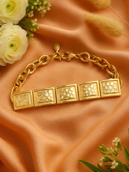 Estele - Gold Plated Fashionable Rectangle Design Adjustable Beaten Gold Bracelet for Women