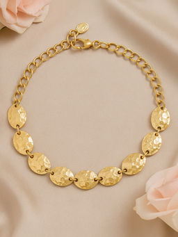 Estele - Gold Plated Oval Design Interconnected Adjustable Beaten Gold Bracelet for Women