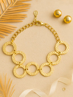 Estele - Gold Plated Circular Locket InterLinked Adjustable Beaten Gold Bracelet for Women