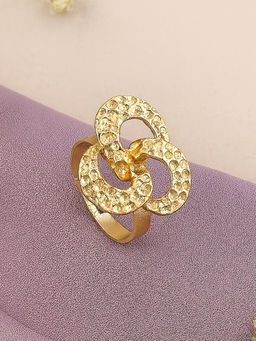 Estele - Gold Plated Circle Design Lightweight Adjustable Beaten Gold Finger Ring for Women