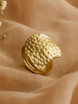 Estele - Gold Plated Fashionable Lightweight Adjustable Beaten Gold Finger Ring for Women