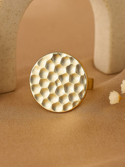Estele - Gold Plated Bold Circular Design Adjustable Beaten Gold Finger Ring for Women