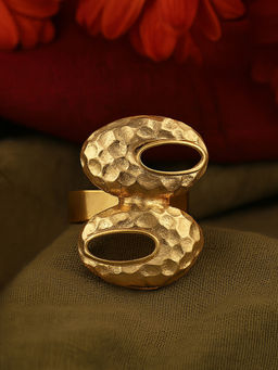 Estele - Gold Plated Stunning Dual Oval Design Adjustable Beaten Gold Finger Ring for Women