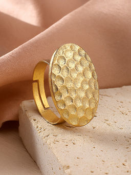 Estele - Gold Plated Oval Design Lightweight Adjustable Beaten Gold Finger Ring for Women