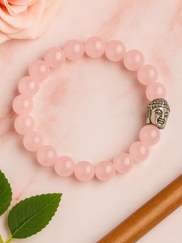 Estele - Rose Quartz Oxidised Buddha Bracelet|Gehena Unisex Jewelry for Casual Use|Free Size