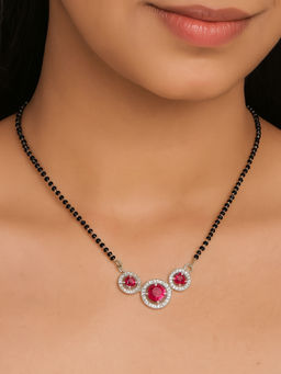 Estele - Dual Tone Ruby Mangalsutra Pendant|Gehena Black Beads Chain for Casual Wear
