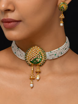 Estele - Elegant Choker Necklace Set|Gehena Polki Pearl Jewelry for Weddings & Parties