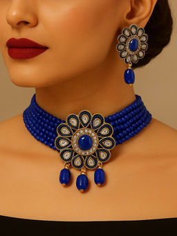 Estele - Elegant Violet Beaded Choker Set|Gehena Kundan Polki Jewelry for Celebrations