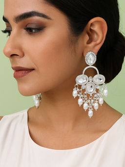 Estele - Elegant Dangle Earrings with Pearl Drops|Gehena Statement Jewelry for Ethnic Looks